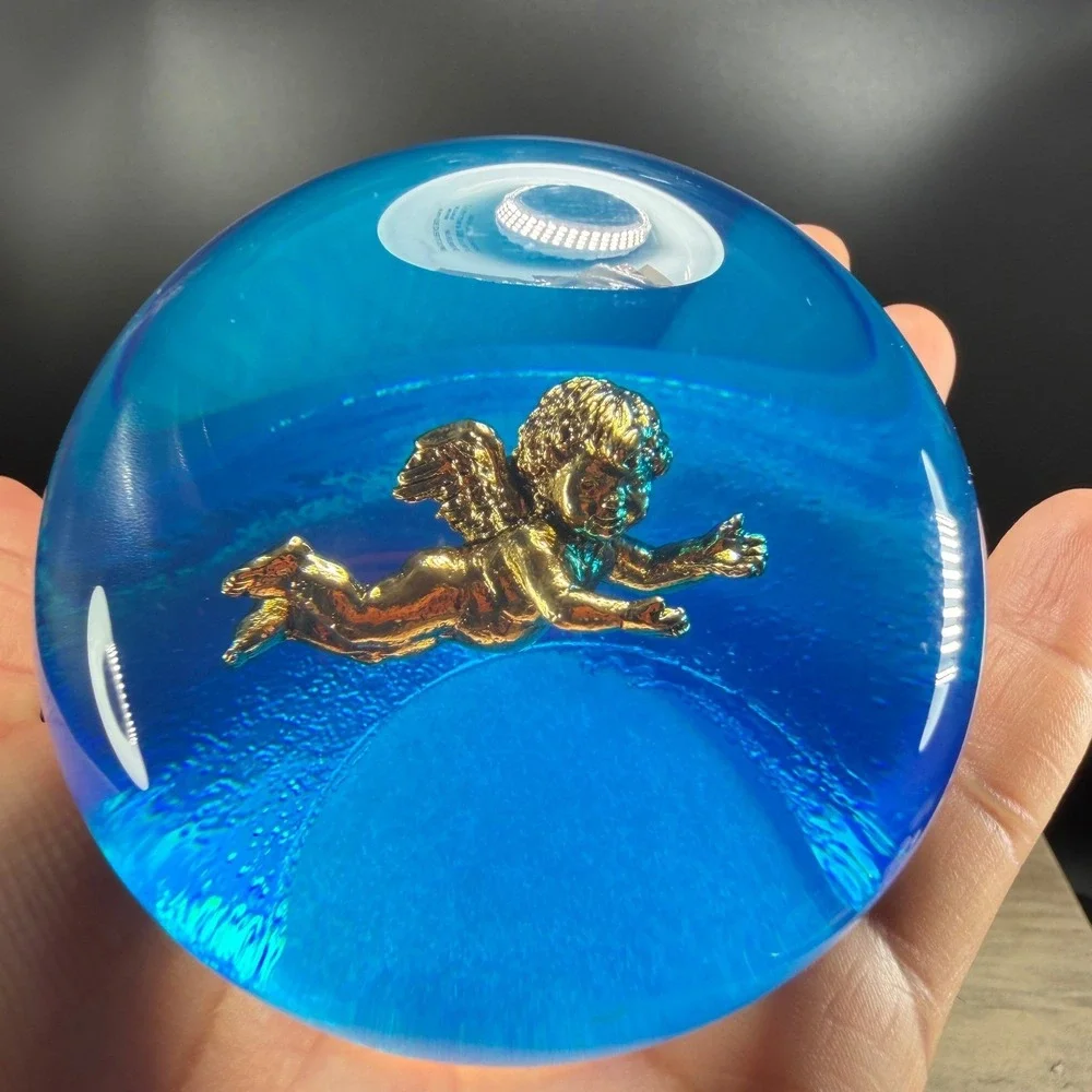 Tarax Infinity Blue Lucite Cherub Paperweight Baroness Collection Canada Angel